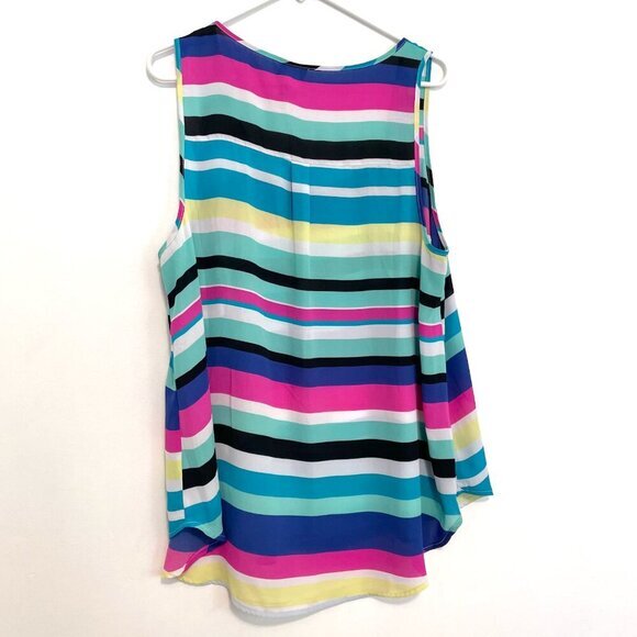 TORRID 1 Plus Size Striped Georgette Pocket Tank Top Blue White Pink Summer 1X - Picture 10 of 16